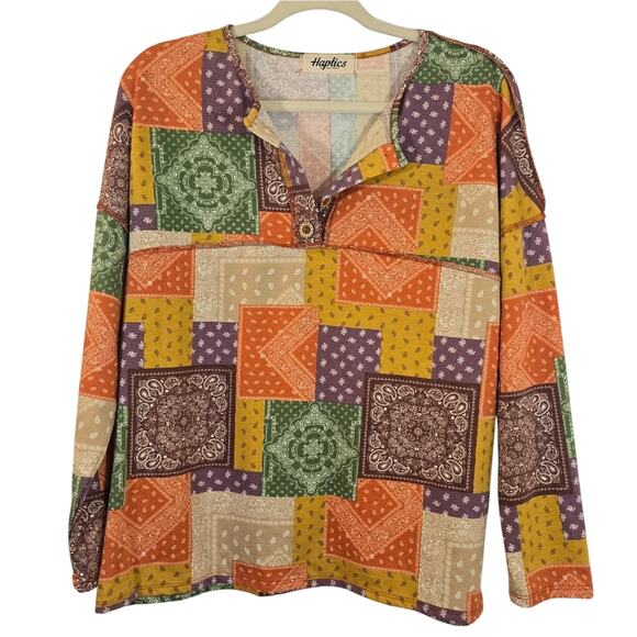 M Haptics by Holly Harper Multicolor Patchwork Long Sleeve Top Size S Bandana - Picture 1 of 9
